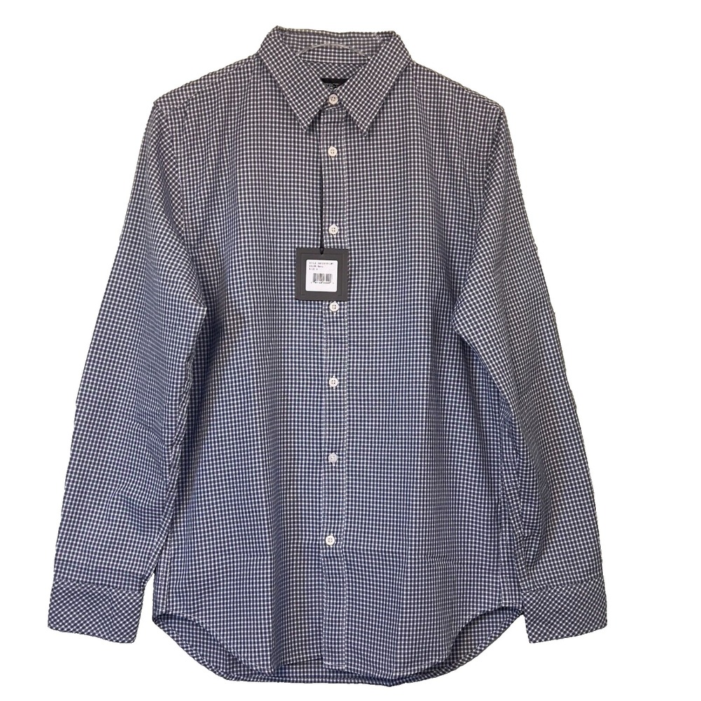 DSTRCT&Row ButtonUp Navy White Gingham Check Long Sleeve Cotton Shirt Small New